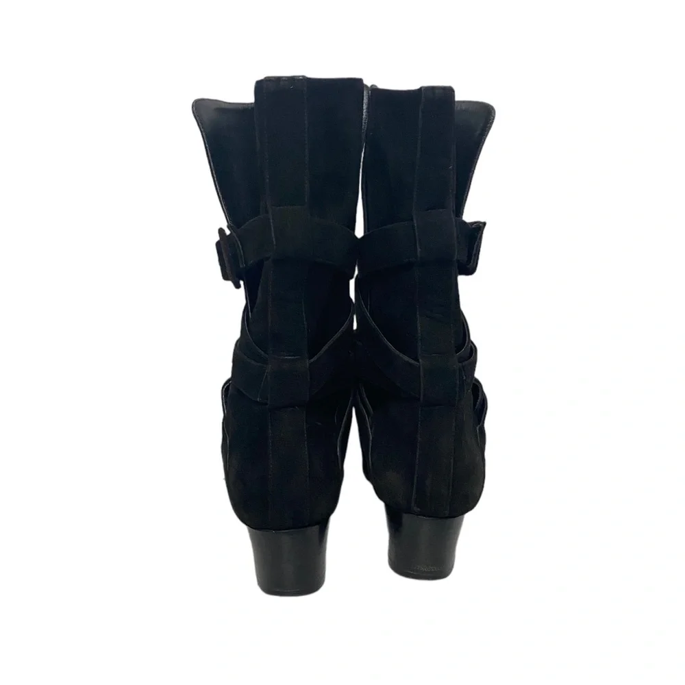 YSL Yves Saint Laurent Suede Fall Fold‎ Down Strappy Buckle Black Ankle Boots - Picture 7 of 11
